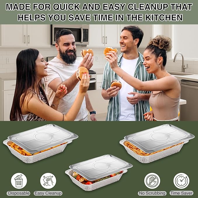 INFINITY EL Disposable Aluminum Foil Pans with Lids 10 Pack | Half-Size 12.5"x 10"x 2.5" Deep Disposable Baking Pan | Heavy Duty Aluminum Pan for Roasting Turkey, Lasagna, Thanksgiving, Christmas