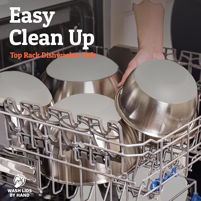 Priority Chef Premium Mixing Bowls With Lids Set, Airtight Lids, Thicker Stainless Steel, Non-Slip Base, 5 Nesting Steel Bowls for Kitchen, Large Prep Metal Bowl Set 1.5/2/3/4/5 Qt, Khaki