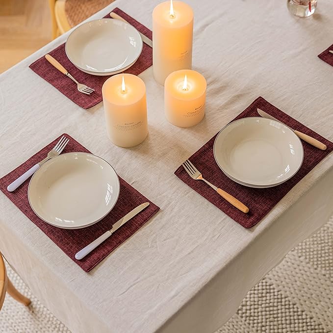 Home Brilliant Red Placemats for Holiday Linen Placemats Heat Resistant Dining Table Mats Kitchen Place Mats Dinner Christmas Decor, Set of 6, Wine Red