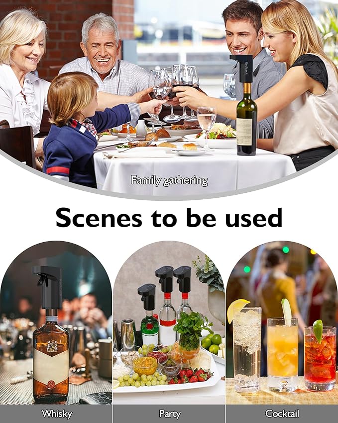 Smart Digital Wine Dispenser for Home Bar & Electric Aerator with Auto Stop, 1-999ML Quantitative Pour & Hands-Free Sensor for Wine, Whiskey, Spirits - Ideal Gift for Men, Dad, Him (Black)