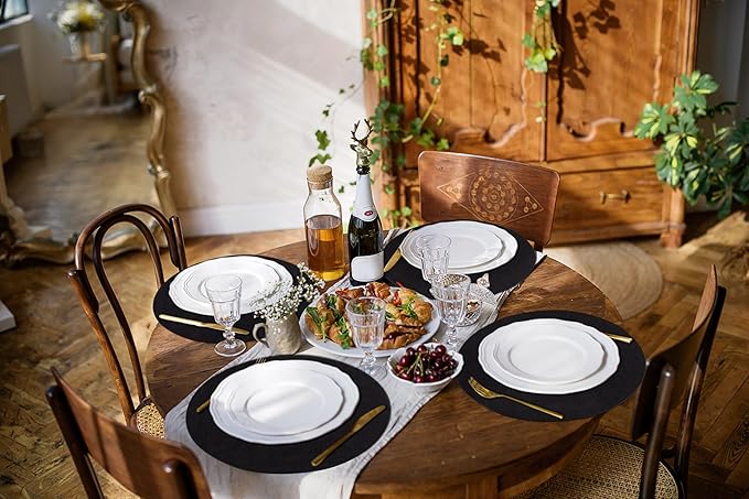 homing Round Faux Leather Placemat and Coaster 4 Packs, Washable Heat Resistant Dining Place Mats, Wipeable Double-Sided Table Mats for Indoor and Outdoor, Diameter 13 and 3.93 inch, Black