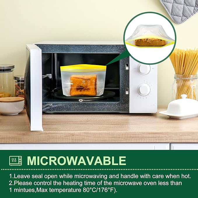 SPLF 24 Pack Reusable Food Storage Bags Dishwasher Microwave Safe, BPA Free Reusable Freezer Bags, Silicone Free Containers for Meal Prep, Fridge Kitchen Organization - 8 Gallon 8 Sandwich 8 Snack