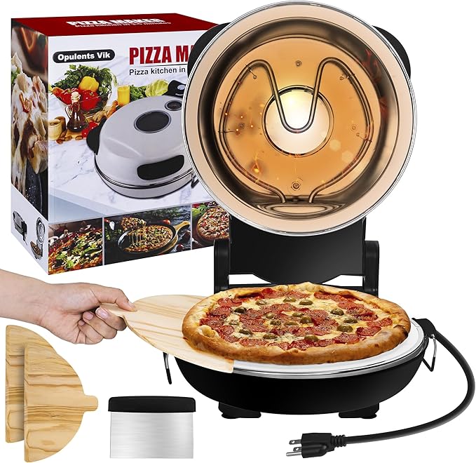 Crispy Crust Pizza Oven-12" Electric Pizza Maker Machine for Home, Pizza Cooker Countertop Maker with Ceramic Stone Heats Up to 800˚F Pizza Oven Indoor, Black