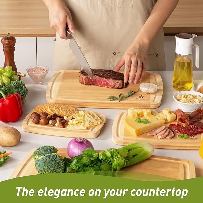 Bamboo Cutting Board Set Non Slip Feet Over Sink Men Husband Birthday Christmas Xmas Valentines Father Day Gifts Ideal from Wife Romantic Anniversary Best Cool Gadget Awesome Who Have Everything