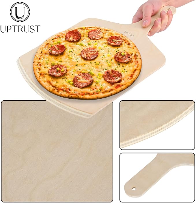 UPTRUST Pizza Peel, Premium Natural Wooden Pizza Peel 12 x 17 inch Rectangular, Large Pizza Spatula, Cutting Board for Baking Homemade Pizza and Bread - Set of 2