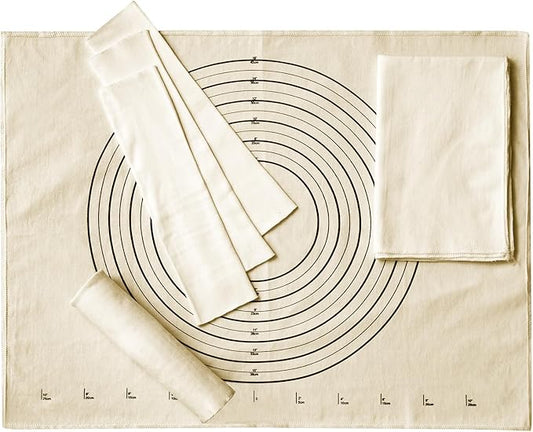 Tessco 6 Pieces Pastry Cloth and Rolling Pin Cover Set Includes 2 Pcs 25 x 20 Inch Large Cotton Pastry Mat 4 Pcs 14 x 2.5 Inch Rolling Pin Cover Sleeves for Dough Bread Pie Baking Kitchen Supplies