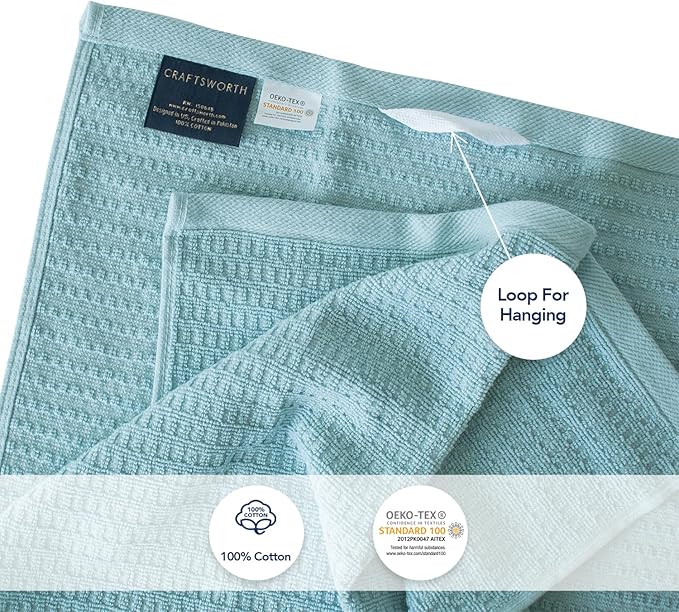 CRAFTSWORTH 100% Ring Spun Cotton Kitchen Towels, Pack of 6, 400 GSM, Super Soft & Absorbent, Aqua Solid, 15 x 26 Inches
