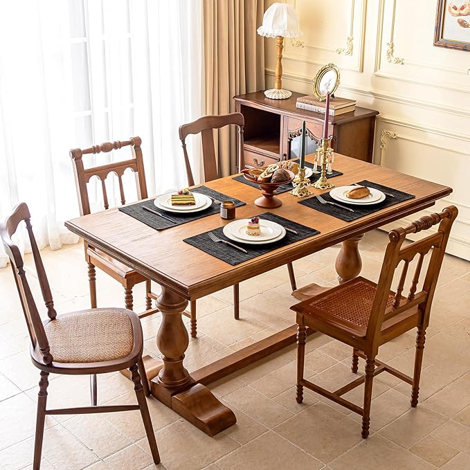 KXN Placemats Set of 6, Dual-Layer Thickened Faux Linen Table Mats, Heat Resistant & Wrinkle-Free, Machine Washable Cloth Place Mats for Kitchen Dining Indoor Outdoor (Black)