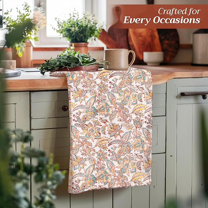 Maison d' Hermine Kitchen Towels Set of 3 100% Cotton 20" x 27.5" Reusable Cloth Tea Dish Towels Absorbent with Hanging Loop for Kitchen Dining Thanksgiving Christmas Decorations (Nila)