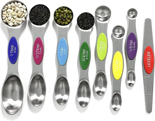 Magnetic Measuring Spoons Set Stainless Steel with Leveler, 8pcs Multicolors Measuring Cups Set for Baking, Measuring Cups and Spoon Set Kitchen Gadgets Apartment Essentials Fits in Spice Jars