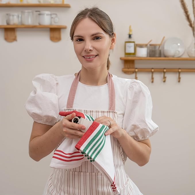 Red Green Kitchen Towels - 6 Pack, 100% Cotton, 30"x20" Holiday Kitchen Towels - Extremely Absorbent, Washable and Lint-Free Red and Green Christmas Dish Towels (6 Pack)