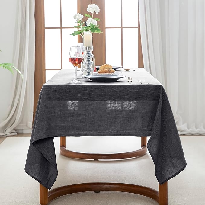 EVERLY 100% Pure Linen Rectangle Tablecloths 60x84Inches for Dining,Buffet Parties,Picnic,Events,Weddings and Restaurants,Decorative Halloween,Thanksgiving Machine Washable Tablecloths-Dark Grey