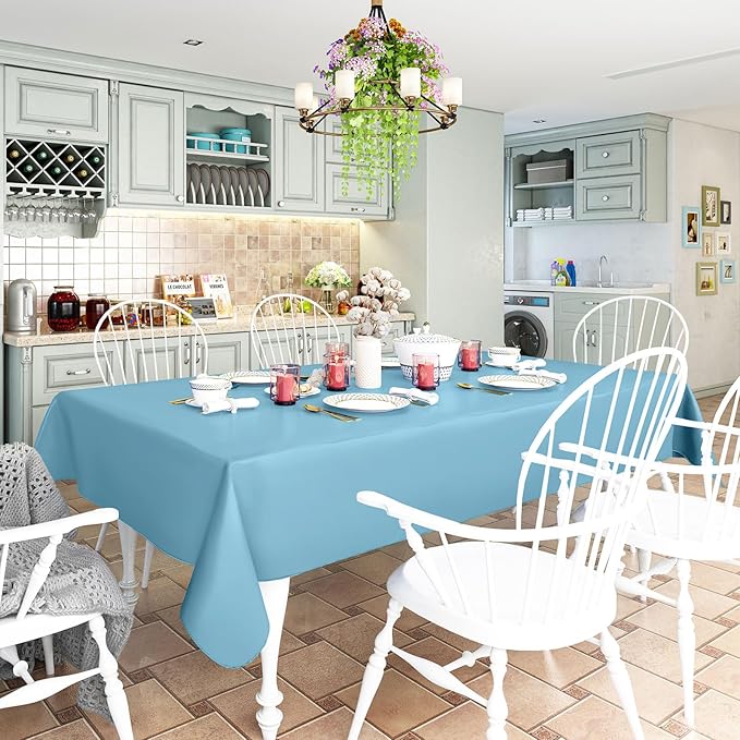 homing Rectangle Vinyl Tablecloth, Waterproof Spillproof Plastic Flannel Backed Table Cloth, Wipe Clean Table Cover for Dining, Buffet Parties and Camping (Aquamarine, 60" x 102")