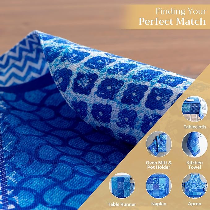 Maison d' Hermine Placemats Set of 4 100% Cotton Washable Cloth Place Mats, Reusable Table Mats for Kitchen Dining Decoration, Party, Wedding, Restaurant Spring/Summer (Indigo Love, 13" x 19")