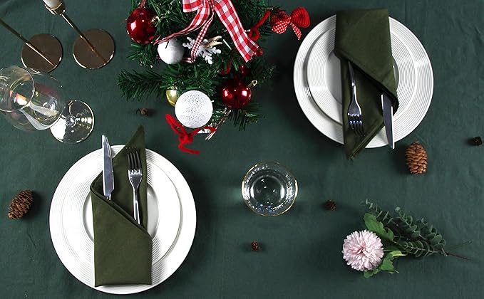 Solid Color Polyester Linen Blended Thin Dinner Napkins - Pack of 12 (40 x 40 cm) - for Events & Home Use (Army Green)