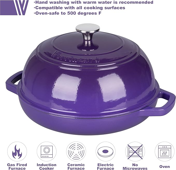 Enameled Cast Iron Dutch Oven Pot with Lid, Bread Oven for Sourdough Bread Baking, Dutch Ovens with Bread Proofing Basket& Baking Supplies Set, 6 Quart, Purple