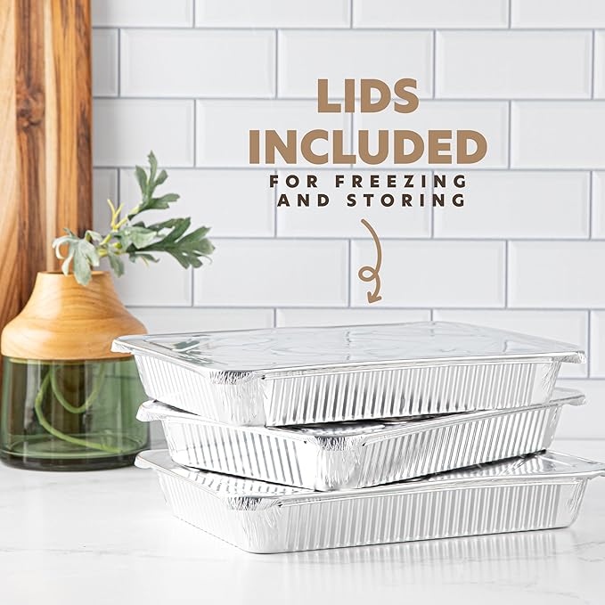 PLASTICPRO 10 Pack Aluminum Pans 12.5'' x 9" Disposable Pans with Covers Heavy Duty 4 lb Foil Pans for Baking and Cooking