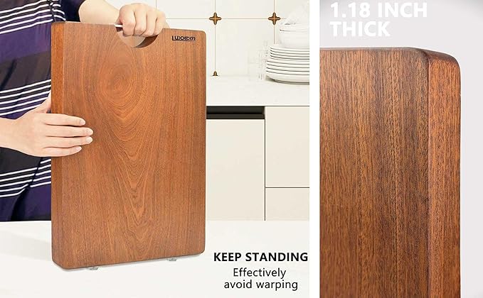Solid Wood Cutting Board One Piece Cutting Boards Made of Entire Piece Sapele Wood, Hardwood Cutting Board Heavy Duty 17.7 * 11.8 * 1.2in (No Glue)