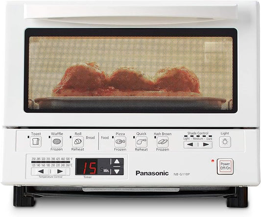 Panasonic FlashXpress Toaster Oven Countertop, 4-Slice Compact Size with Double Infrared Heating, 6 Auto Cook Options and Precise Temperature Control, 1300W - NB-G110P-W (White)
