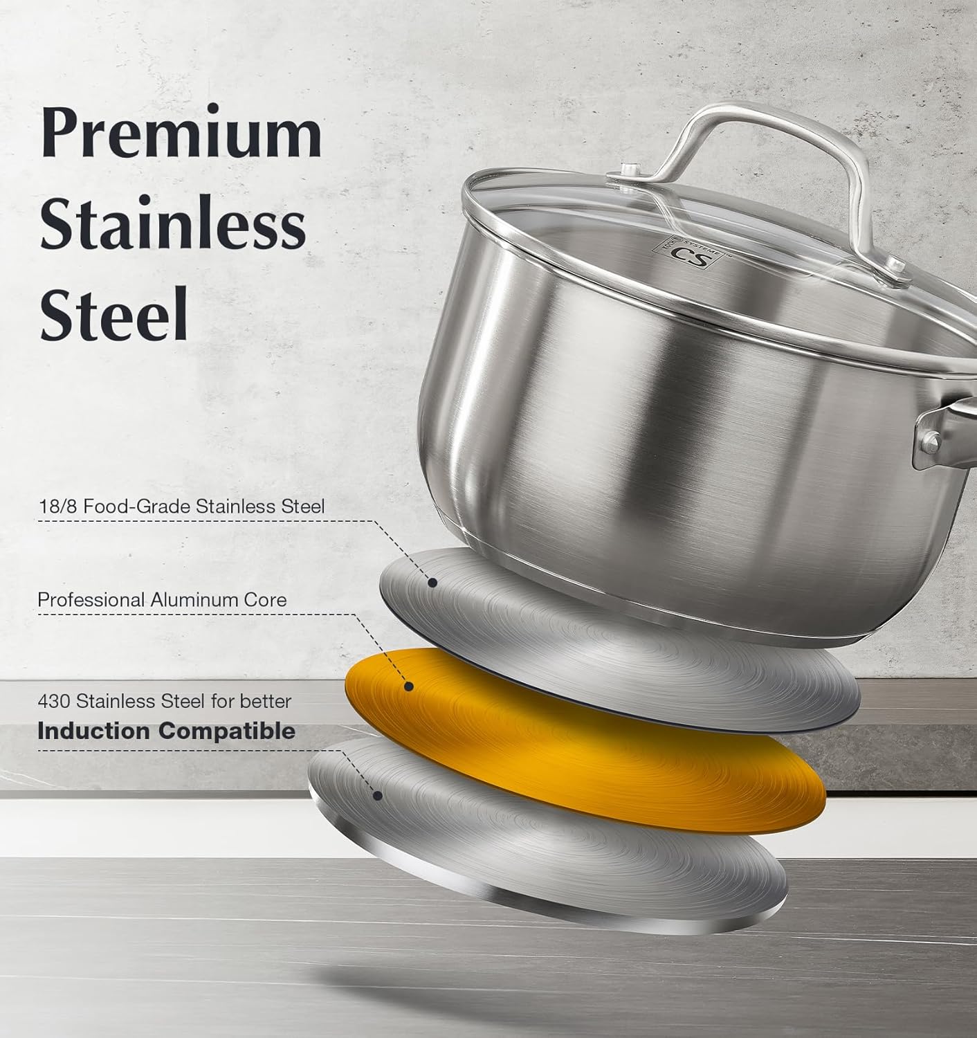 KOCH SYSTEME CS 1 Quart Stainless Steel Saucepan, 1 Quart Saucepan with Lid, Premium Steel Sauce Pan, Indutcion Sauce Pan with Lid, Small Sauce Pot, Stainless Steel Pot 1 QT, Oven Safe