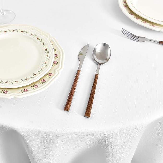 Fitable Faux Linen Round Tablecloths 90 Inch, 6 Pack - Fabric Textured Table Clothes for Round Folding Tables, Washable Neutral Table Covers for Wedding, Party, Banquet, Birthday, White