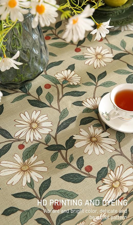 French Tablecloth for Square Tables,Linen Table Cloth with Colorful Flowers and Leaves Pattern,Heavy Durable Table Cover for Dining Kitchen Decor Party Banquet Christmas,55"*55"