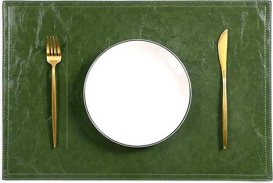 Waterproof PU Placemats, Faux Leather Dining Table Mat, Set of 4, Easy to Wipe Off Scrub Vinyl Mat, Heat & Stain Resistant for Office Conference Table, Home Decor G Loden