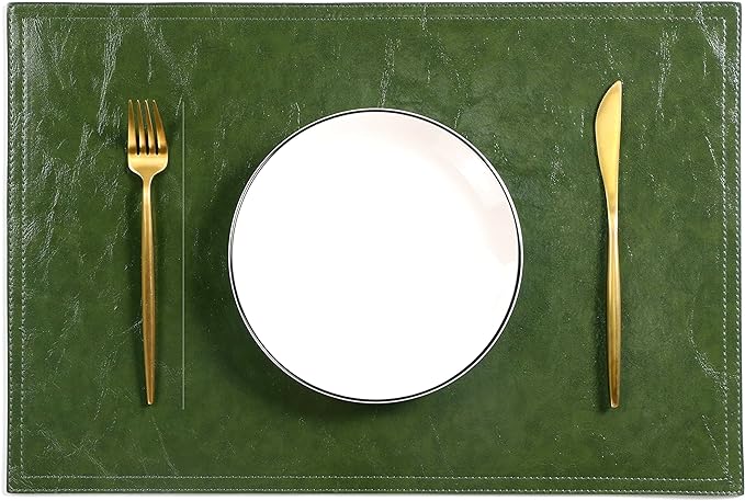 Waterproof PU Placemats, Faux Leather Dining Table Mat, Set of 6, Easy to Wipe Off Scrub Vinyl Mat, Heat & Stain Resistant for Office Conference Table, Home Decor