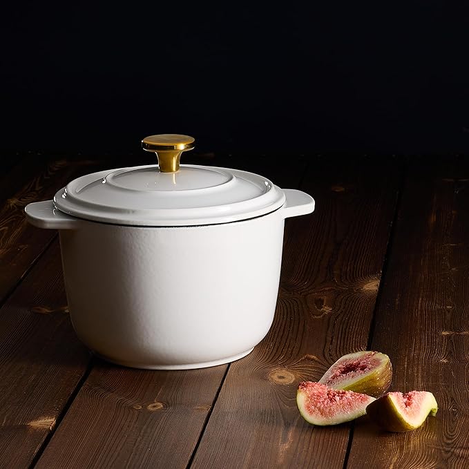 CAROTE 2QT Enameled Cast Iron Dutch Oven Pot with Lid, Mini Round Dutch Oven for Small Sourdough Bread, Stews, Soups, Sauces, Beans, Rice, Serves 1-2, Dual Handles, Healthy & Non-Toxic, All Stovetop Compatible, Oven Safe up to 500° F, White