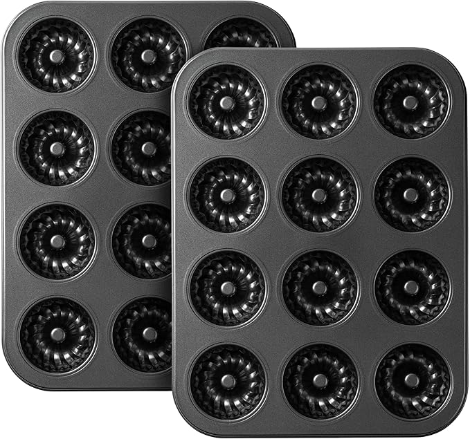 Tiawudi Mini Fluted Tube Cake Pan, 12 Cavity Bundt Cake Baking Pan, Non-stick Baking Mold for Cupcakes, Donuts, Cornbread, Brownies, Jellies, Set of 2