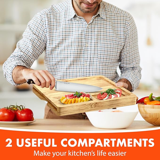 Cutting Boards for Kitchen – Bamboo Cutting Board with 7 Color-Coded Chopping Mats + Bonus Wood Cutting Board – Knife-Friendly & Dishwasher Safe Wooden Cutting Boards for Kitchen.