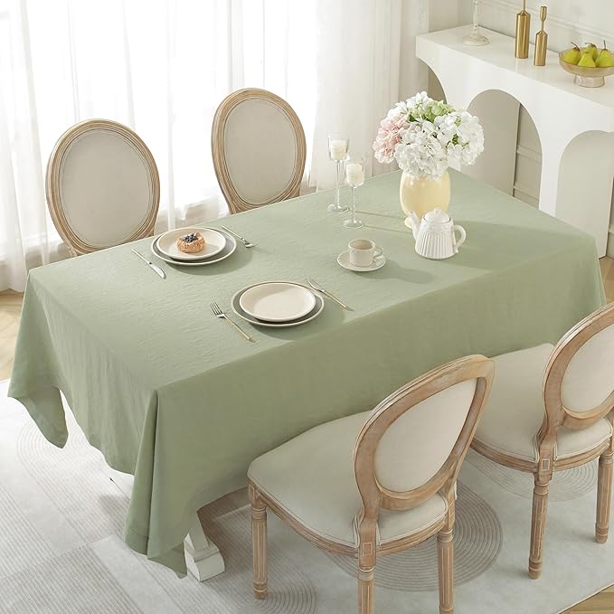 Linen World Linen Tablecloth, 100% French Linen Sage Tablecloth 90" x 60" Inch, Washable Rectangular Tablecloth for Dining, Outdoor, Weddings and Restaurants, Decorative Valentine Easter