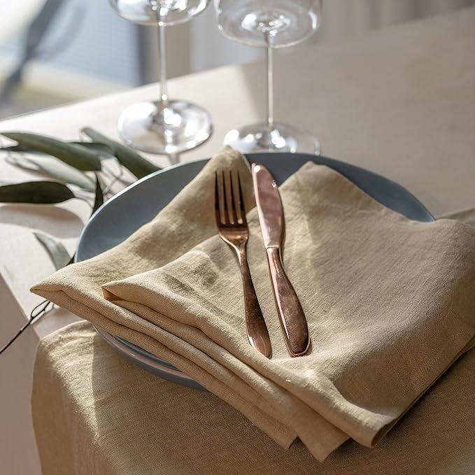 Linen Dinner Napkins 18 x 18 Inch - 100% Flax Linen Napkins - Stone Washed Pure Linen Cloth Napkins (Royal Cream, 18" x 18"(Set of 4))