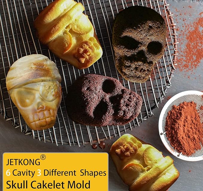 JETKONG Skull Cake Pan Silicone Skull Cakelet Mold Skull Pirate Cake Tin Baking Pan (Black)