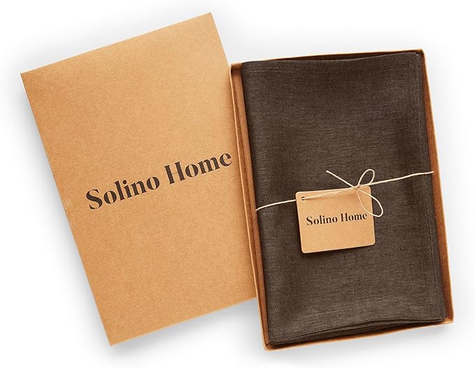 Solino Home Linen Cloth Napkins Set of 4-100% Pure Linen Chambray Brown Dinner Napkins 20 x 20 Inch for Fall, Autumn, Thanksgiving, Winter - Athena, Handcrafted and Machine Washable