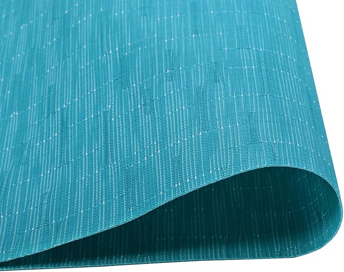SHACOS Woven Vinyl Placemats Set of 6 Wipe Clean Wasahble Place Mats for Dining Table Heat Resistant Non Slip Table Mats (6, Teal Blue)