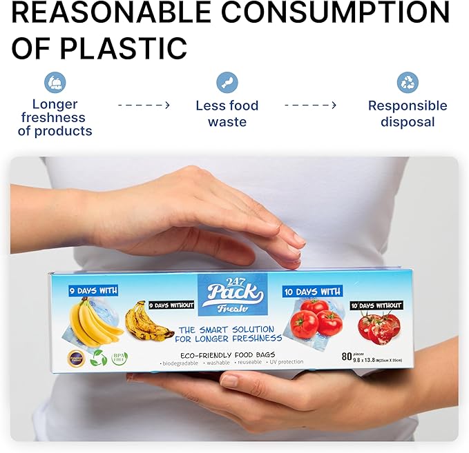Freshpack 247 Roll 25×35 cm (~3.6 L) – Tear-Off Freezer Bags on a Roll, Reusable Food Storage Bags, Helps Keep Food Fresh up to 3× Longer – Biodegradable, BPA-Free, UV-Shielded, SGS Tested
