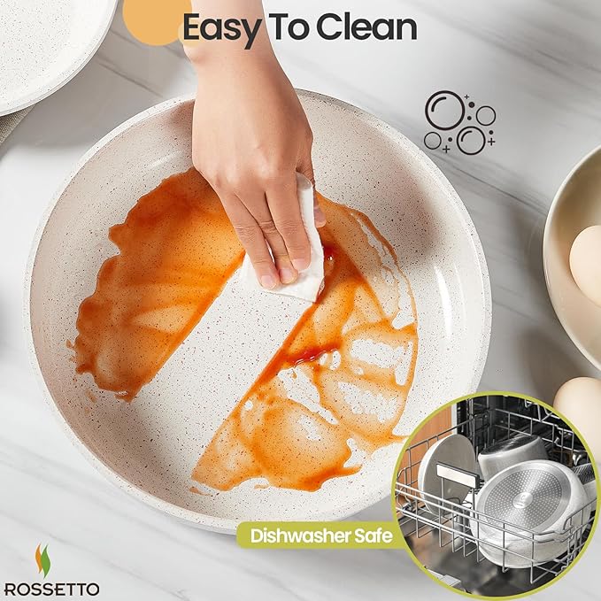 23 Pcs Nonstick Pots and Pans Set with 4 Detachable Handle, Ceramic Cookware Set Non Toxic, Induction Dishwasher Oven Safe Cookware Set, RV Kicthen Set Removable Handle, White Granite