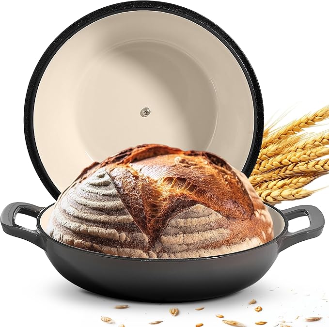 Signature Enameled Cast Iron Sourdough Bread Oven | Non-Stick with Tight Fitting Lid for Perfect Baking and Bread Making | 6QT Round Oven With Lid [Oyster Grey]