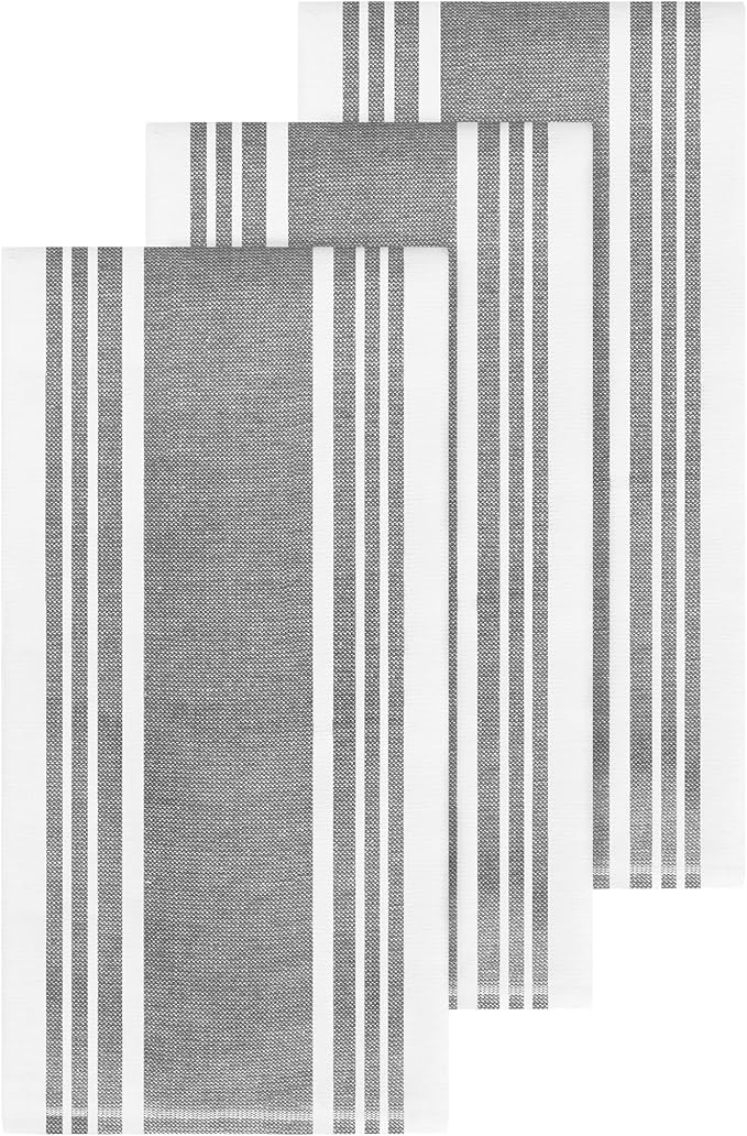 All-Clad Dual-Purpose Kitchen Towels: Highly Absorbent - 100% Cotton, 17"x30" Dish Towels for Cleaning & Drying Dishes & Glassware, 3-Pack, Pewter