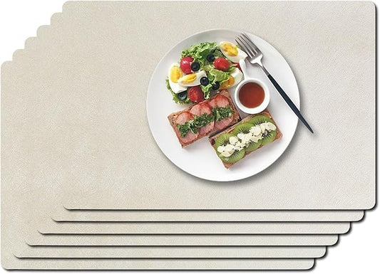 Vinyl Placemats Set of 6-12×17.7 Inch Waterproof & Heattable Placemats, Fall Faux Leather Wipeable Outdoor Table Mat for Dining, Kitchen, Indoor Outdoor Use (Gold/Silver, Brushed Metal