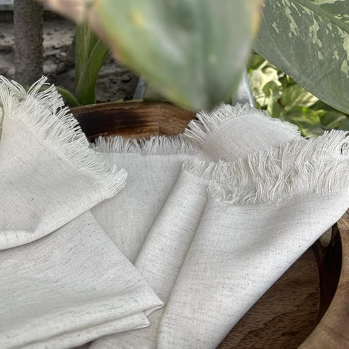 Bedding Craft Linen Flax Cotton Cloth Napkins 18x18 Set of 72 – Natural Fabric with Fringed Corners – Machine Washable Dinner Napkins for Weddings, Baby Showers, Parties & Table Décor (6 Dozen)