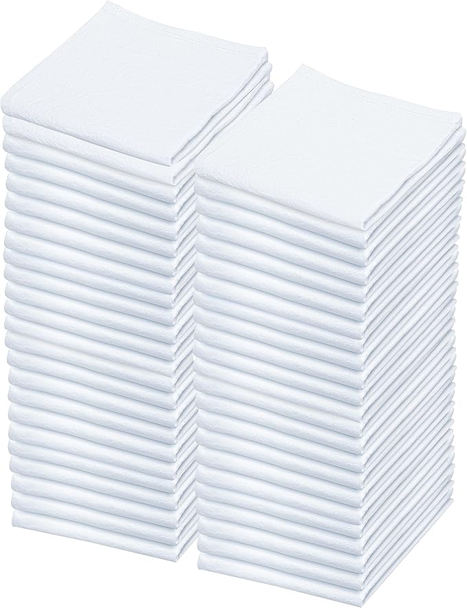 Flour Sack Towels | Tea Towel for Crafts| Kitchen Dish Cotton Blank Towel for Embroidery| Baking Bread Proofing Linen Cover| Thick Absorbent Quick Dry| 50 Pack 28"x28" White