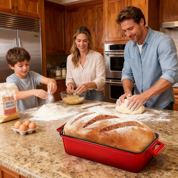 9x5 Enameled Cast Iron Loaf Pan with Lid – Bread Pan for Sourdough, Cake, Meatloaf, Even Heat, Nonstick, Easy to Clean, 2 Piece Set