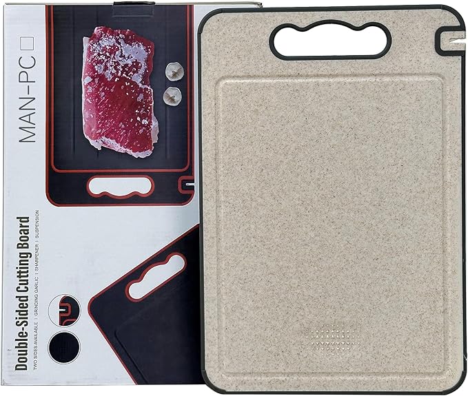 MAN-PC Stainless Steel Cutting Board,Double Sided Steel Cutting Boards for kitchen,Stainless Steel/Wheat straw pp Large Board for meat,non toxic Chopping,14’’×9.6’’ Inch, Dishwasher Safe