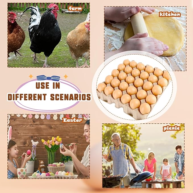 24 Pcs Pulp Egg Flat Cartons 30-Cell Biodegradable Paper Eggs Crates Sturdy Stackable Egg Trays for Kitchen Supermarket Farm Restaurant