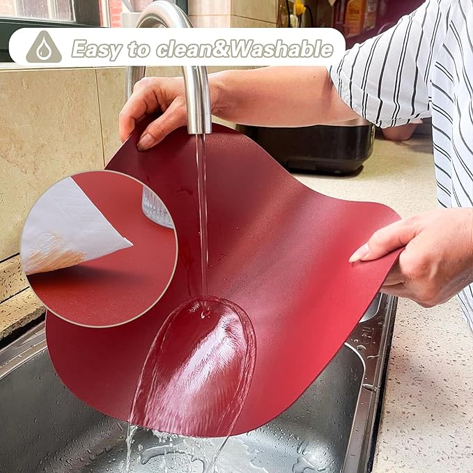 Faux Leather Placemats Set of 6 Wipeable,Round Reversible PU Placemat for Dining Table,Heat Resistant Waterproof Anti Slip Table Mats,Modern Table Protectors(Black and Red)