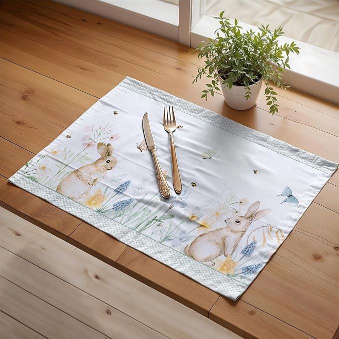 Maison d' Hermine Placemats Set of 4 100% Cotton Washable Cloth Place Mats, Reusable Table Mats for Kitchen Dining Decoration, Party, Wedding, Restaurant Spring/Summer (Easter Dew, 13" x 19")