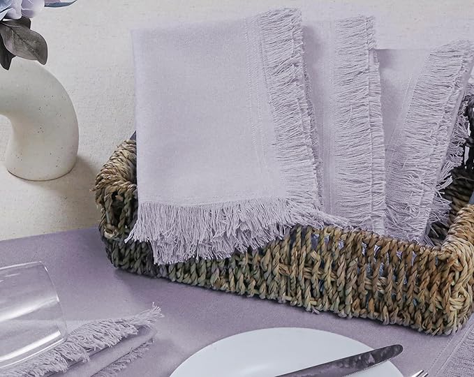 Bedding Craft Cotton Cloth Dinner Napkins Set of 12 – 18x18 Lavender Blue with Frayed Selvedge Edges – Reusable Machine Washable Fabric Napkins for Weddings, Baby Showers & Parties
