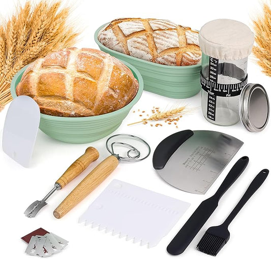 Wildsky Co Sourdough Bread Baking Supplies, Sourdough Starter Kit, Bread Proofing Basket, Bread Making Tools, Sour Dough Kit, Sourdough Proofing Basket, Sourdough Kit Gifts for Bakers Women Wife Mom